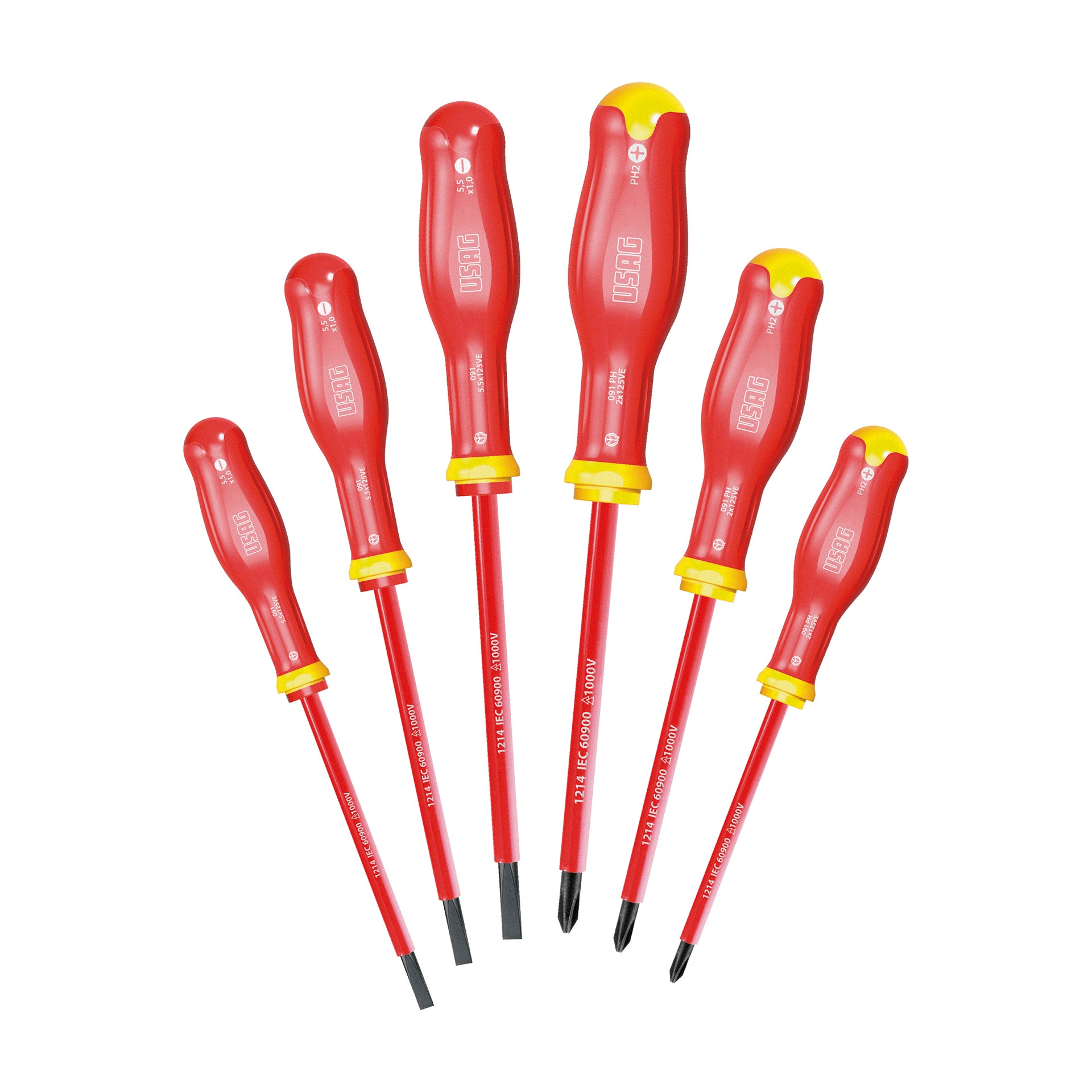 091 SH6 - Set of 6 screwdrivers for slotted screws and for Phillips® cross head screws 1000 v - Usag - U00910103 091 SH6 - Set of 6 screwdrivers for slotted screws and for Phillips® cross head screws 1000 v - Usag - U00910103
